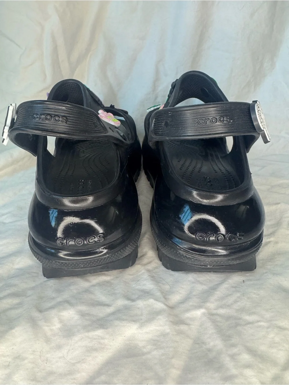 CROCS Black Mega Crush Platform Sandals with Colorful Jibbitz Charms - Picture 3 of 4